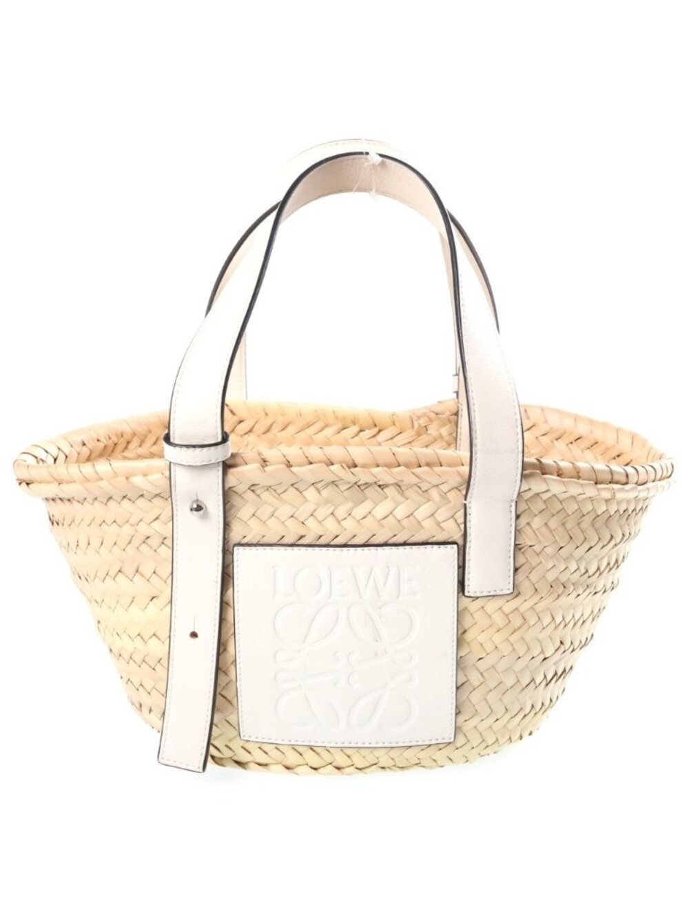 Loewe Anagram Small Basket Bag Handbag Beige White Leather Raffia